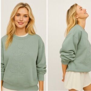 H&M x Disney Sage Green Embossed Mickey Mouse Crewneck Sweatshirt NWOT Medium